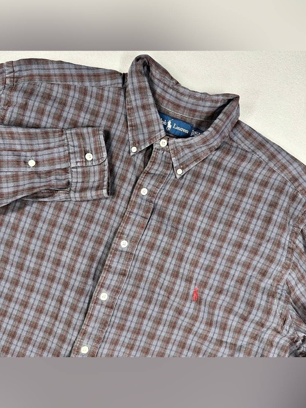 Ralph Lauren Mens Shirt Classic Fit XLT Blue/Red Plaid Long Sleeve Button Up